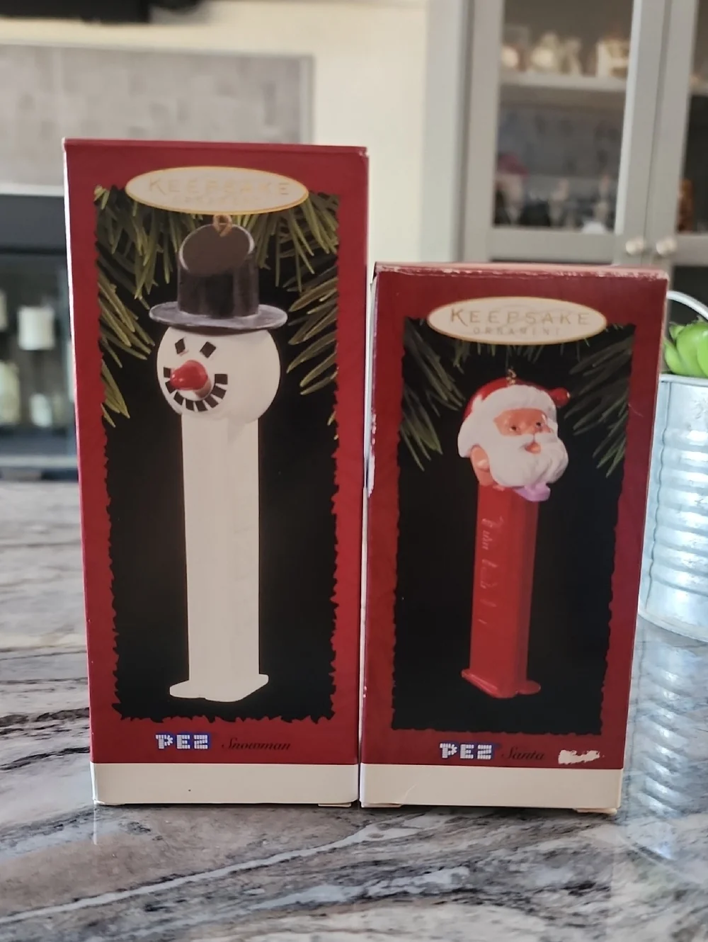 Hallmark Vintage Pez Christmas Ornaments, Santa, Snowman